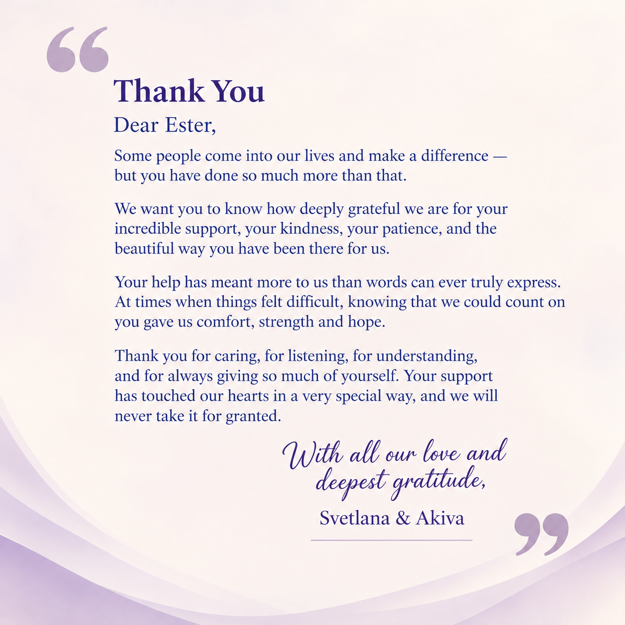 Lavender Gratitude Letter for Svetlana & Akiva